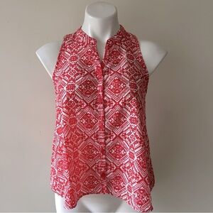 Soprano Aztec Print High-Low Button Front Blouse, XL 16  NWT
